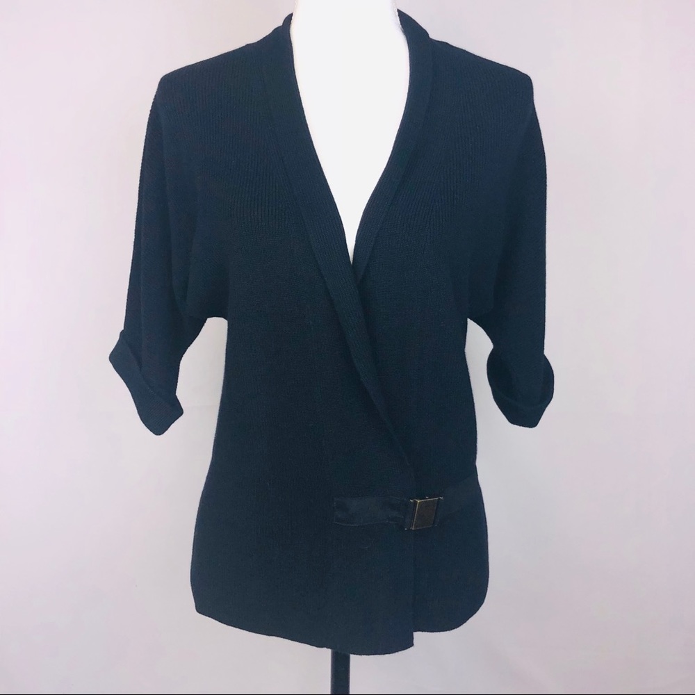 Foxcroft Black Short Sleeve Black Wrap Top Size S